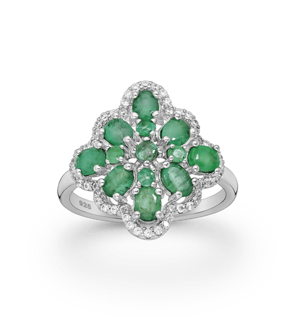 Ring Esmeralda - Sterling Silver Emerald Rhodium Plated Ring