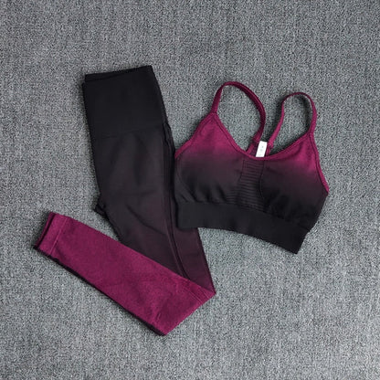 Ombre Gym Set Women Sport Suit Fitness Wear Sportswear Seamless Leggings Padded Sports Bras Yoga Sets Workout Clothing