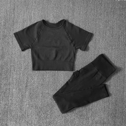 Seamless Yoga Suits Women Crop Top Short Sleeve Shirts Sport Pants Gym Leggings Sportswear Workout Active Set Fitness Clothes
